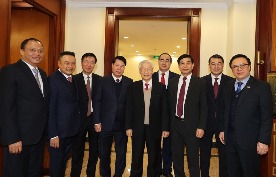 Tổng Bí thư, Chủ tịch nước Nguyễn Phú Trọng với các đại biểu. (Ảnh: Trí Dũng/TTXVN)