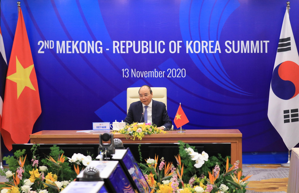 Thủ tướng Nguyễn Xuân Phúc phát biểu khai mạc Hội nghị Cấp cao Mekong-Hàn Quốc lần thứ 2. (Ảnh: Thống Nhất/TTXVN)