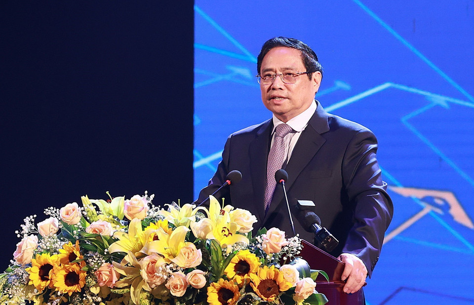 Thủ tướng Phạm Minh Chính phát biểu tại lễ khai mạc Ngày hội Khởi nghiệp quốc gia của học sinh, sinh viên lần thứ V. (Ảnh: Dương Giang/TTXVN) 