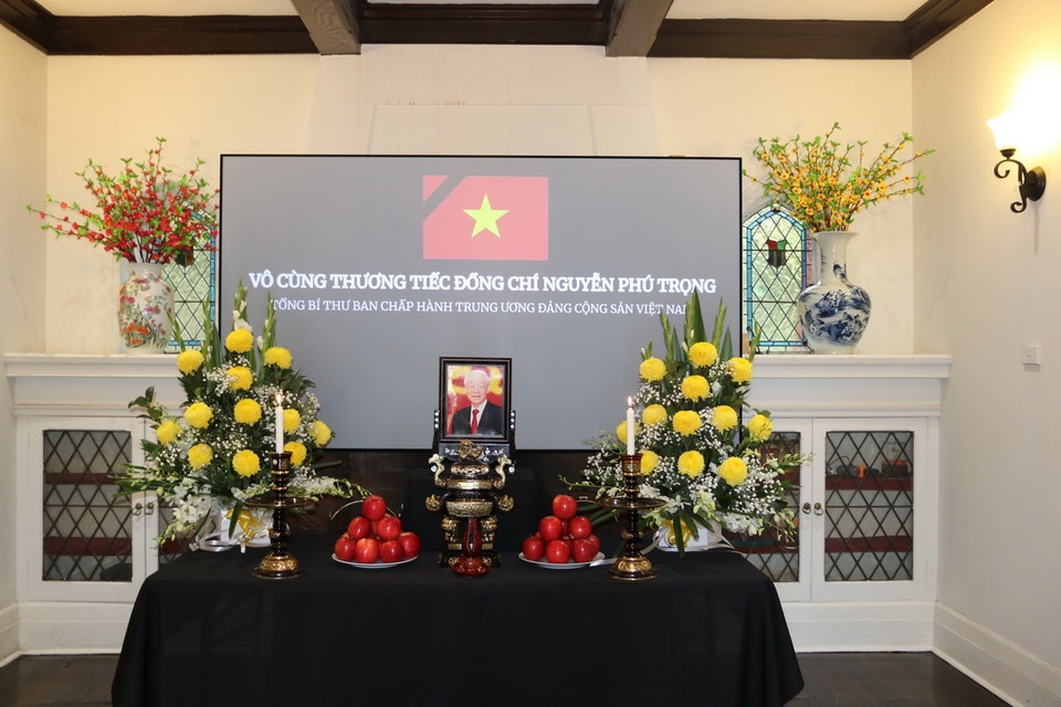 Lễ viếng Tổng Bí thư Nguyễn Phú Trọng tại trụ sở đối ngoại Tổng Lãnh sự quán Việt Nam tại Sydney. (Ảnh: Thanh Tú/TTXVN)