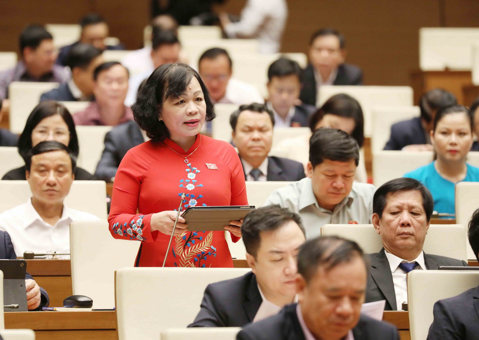 Đại biểu Quốc hội tỉnh Đồng Tháp Nguyễn Thị Mai Hoa phát biểu. (Ảnh: Phương Hoa/TTXVN)