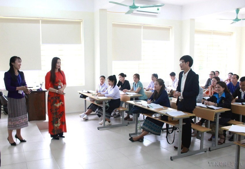 Đại học Thái Nguyên có hàng trăm lưu học sinh Lào học tập và nghiên cứu, là một trong những địa chỉ đào tạo lưu học sinh Lào đông nhất trên cả nước. (Ảnh: Quân Trang/TTXVN)