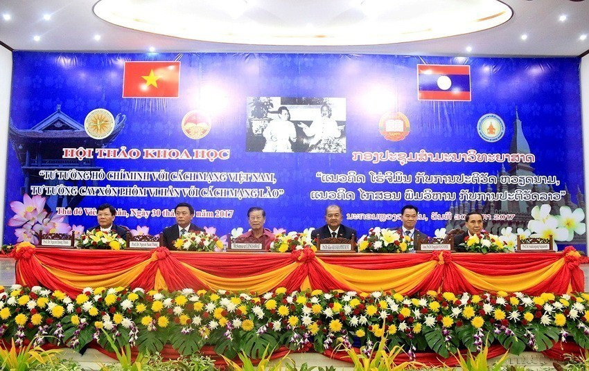 Hội thảo khoa học “Tư tưởng Hồ Chí Minh với Cách mạng Việt Nam và Tư tưởng Kaysone Phomvihane với Cách mạng Lào” (Vientiane, 30/8/2017). (Ảnh: Phạm Kiên/TTXVN)