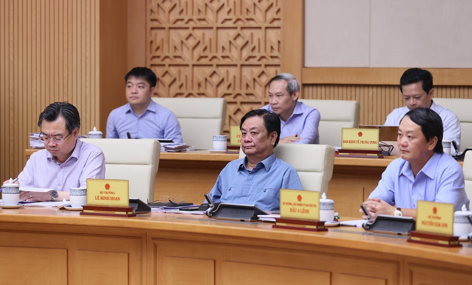 Các Bộ trưởng tham dự Phiên họp Chính phủ thường kỳ tháng 8/2023. (Ảnh: Dương Giang/TTXVN)