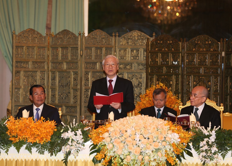 Tổng Bí thư, Chủ tịch nước Nguyễn Phú Trọng đọc Diễn văn đáp từ. (Ảnh: Trí Dũng/TTXVN)