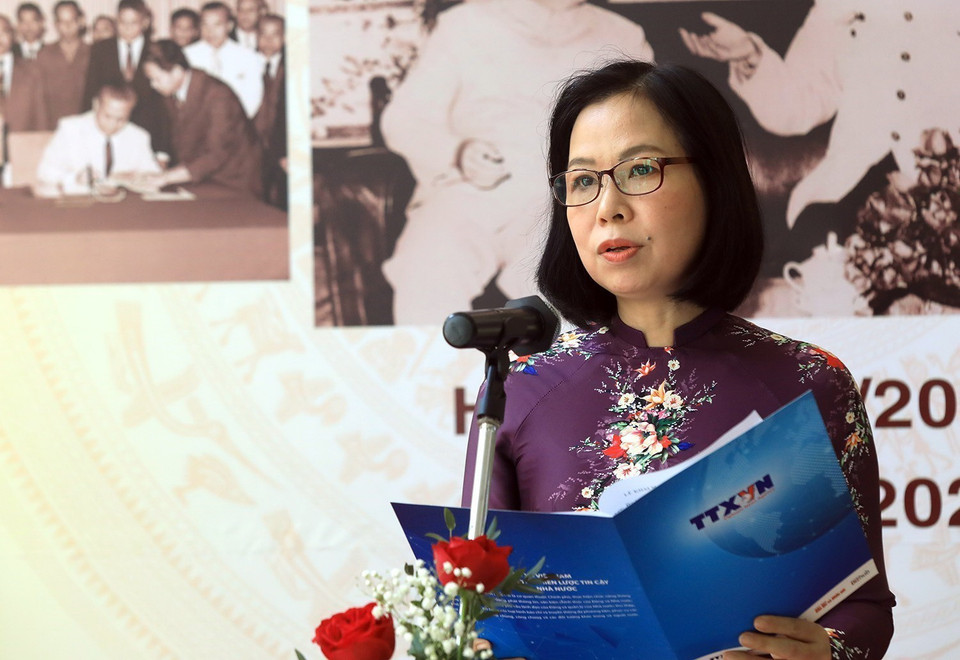  Tổng giám đốc TTXVN Vũ Việt Trang phát biểu tại lễ khai mạc triển lãm. (Ảnh: Minh Quyết/TTXVN)