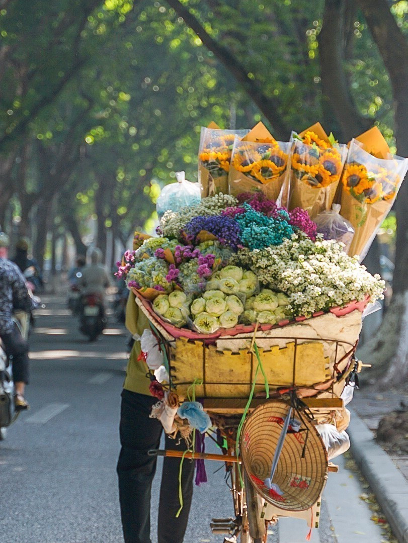 Xe hoa rong góp phần tô điểm cho Thủ đô rực rỡ hơn. (Ảnh: Khánh Hoà/TTXVN)