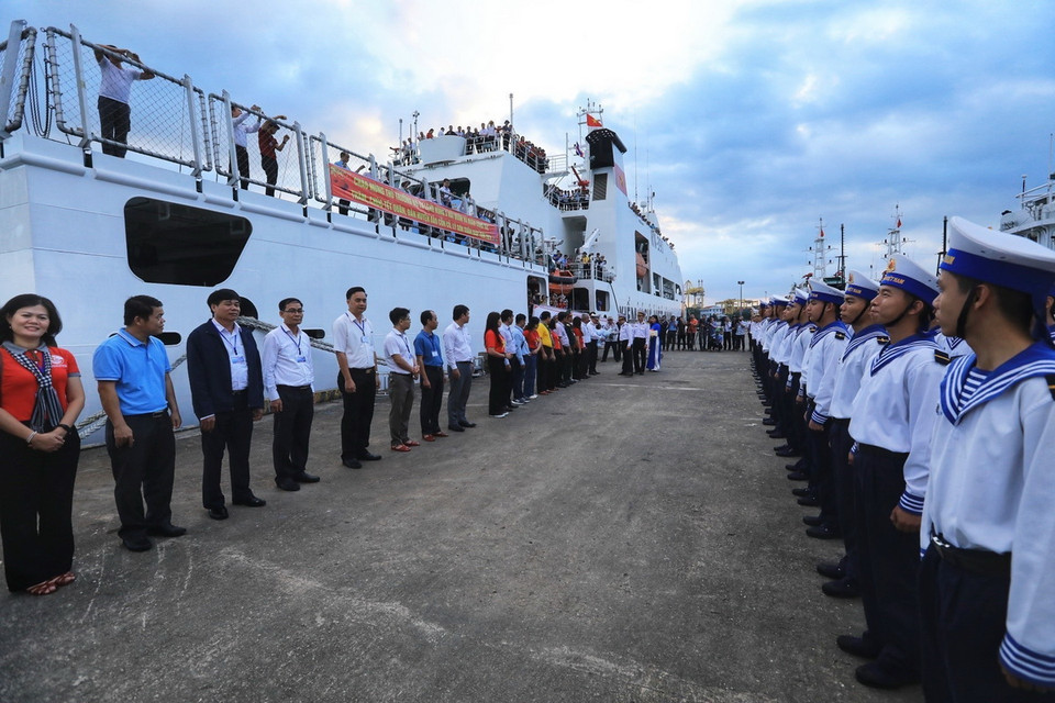 Lễ tiễn đoàn công tác. (Ảnh: Tuấn Anh/TTXVN)