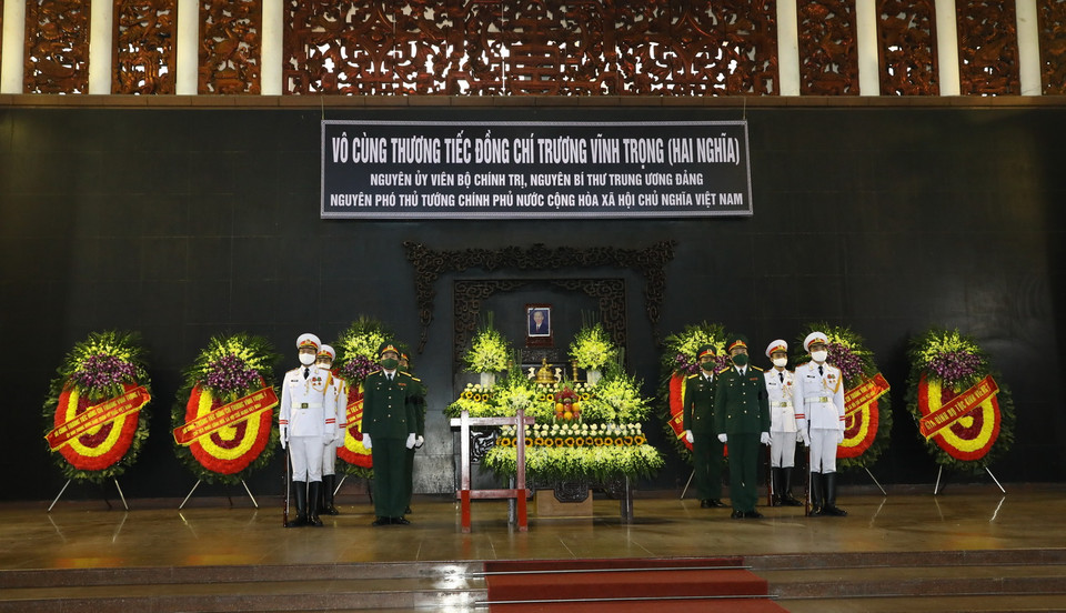 Lễ viếng nguyên Phó Thủ tướng Trương Vĩnh Trọng tại Nhà tang lễ Quốc gia, số 5 Trần Thánh Tông, thành phố Hà Nội. (Ảnh: Văn Điệp/TTXVN)