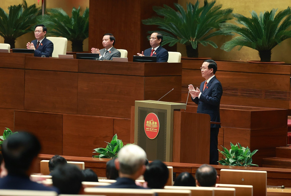 Chủ tịch nước Võ Văn Thưởng phát biểu nhậm chức. (Ảnh: TTXVN)