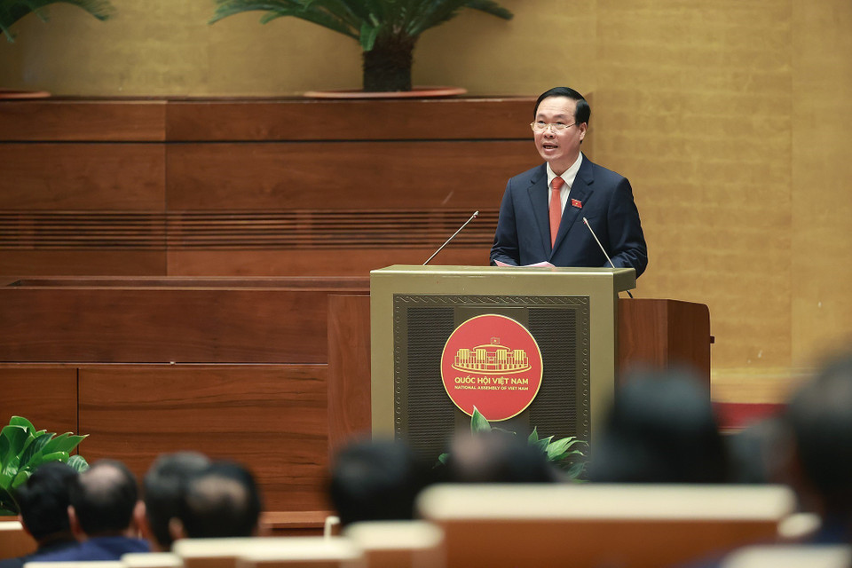 Chủ tịch nước Võ Văn Thưởng phát biểu nhậm chức. (Ảnh: TTXVN)