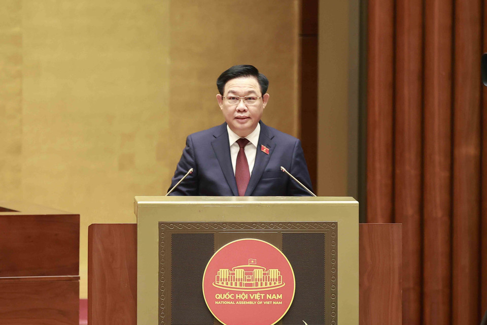 Chủ tịch Quốc hội Vương Đình Huệ phát biểu. (Ảnh: TTXVN)