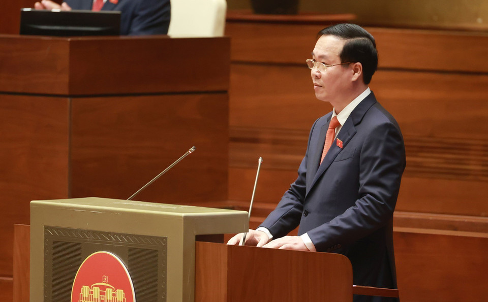 Chủ tịch nước Võ Văn Thưởng phát biểu nhậm chức. (Ảnh: TTXVN)