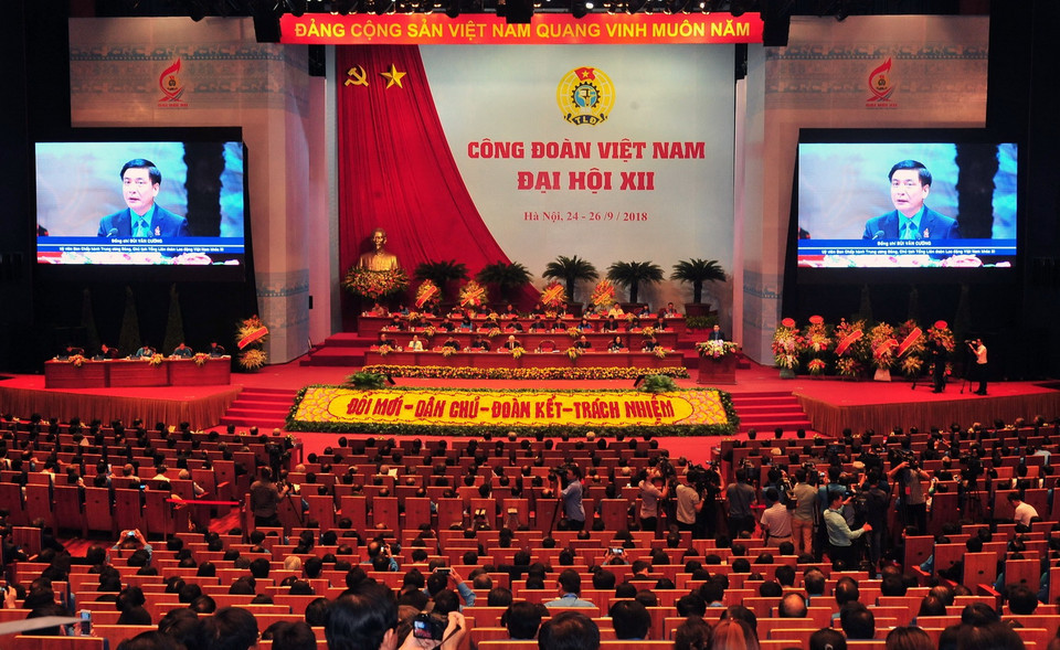 Quang cảnh Phiên trọng thể Đại hội Công đoàn Việt Nam lần thứ XII. (Ảnh: Nguyễn Khang/TTXVN)