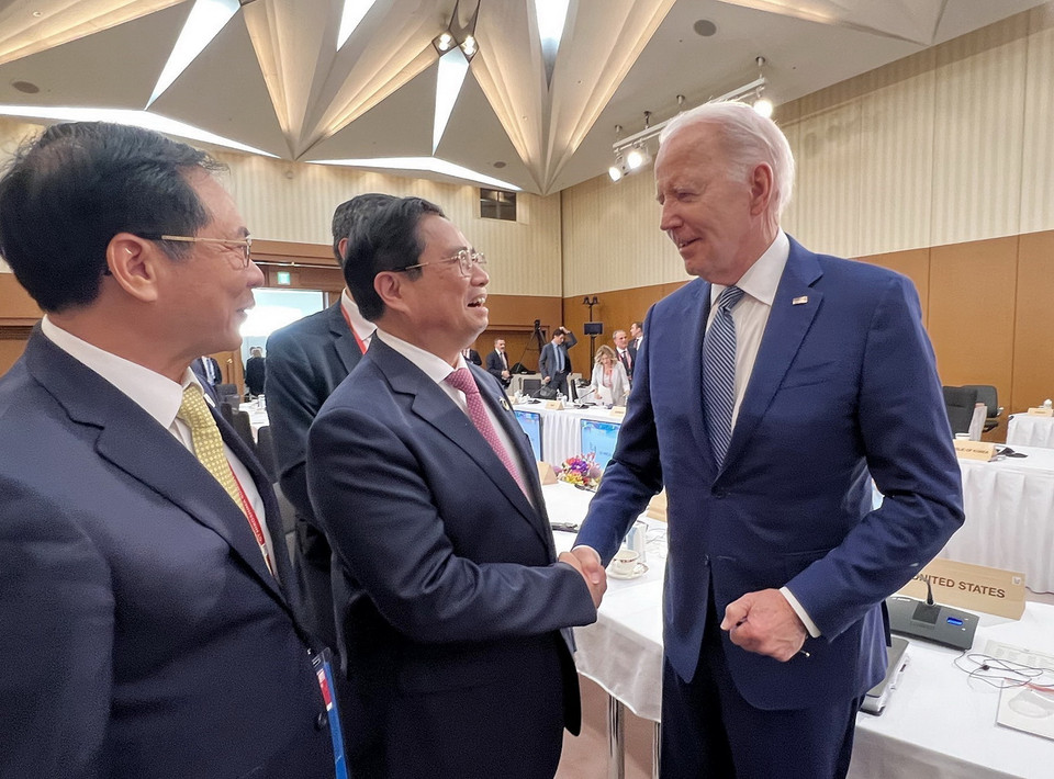 Thủ tướng Phạm Minh Chính gặp Tổng thống Hoa Kỳ Joe Biden. (Ảnh: TTXVN)