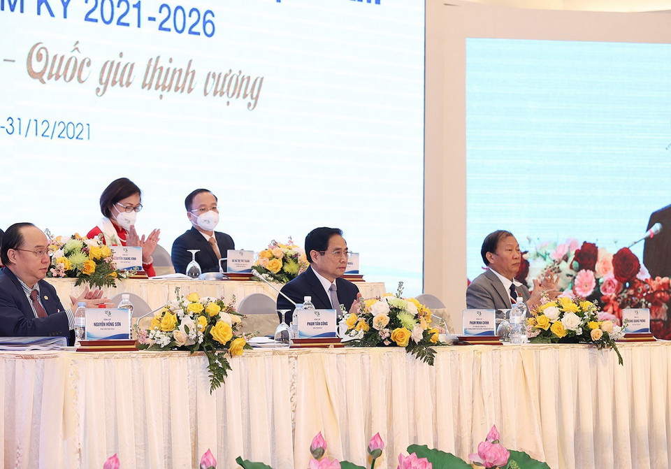  Thủ tướng dự Đại hội Phòng Thương mại-Công nghiệp Việt Nam lần VII. (Ảnh: Dương Giang/TTXVN) 