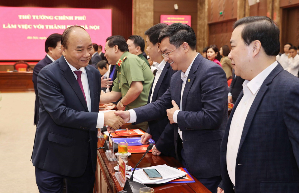 Thủ tướng Nguyễn Xuân Phúc và các đại biểu. (Ảnh: Thống Nhất/TTXVN)