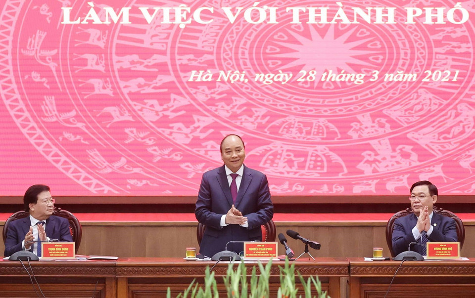 Thủ tướng Nguyễn Xuân Phúc phát biểu tại buổi làm việc. (Ảnh: Thống Nhất/TTXVN)