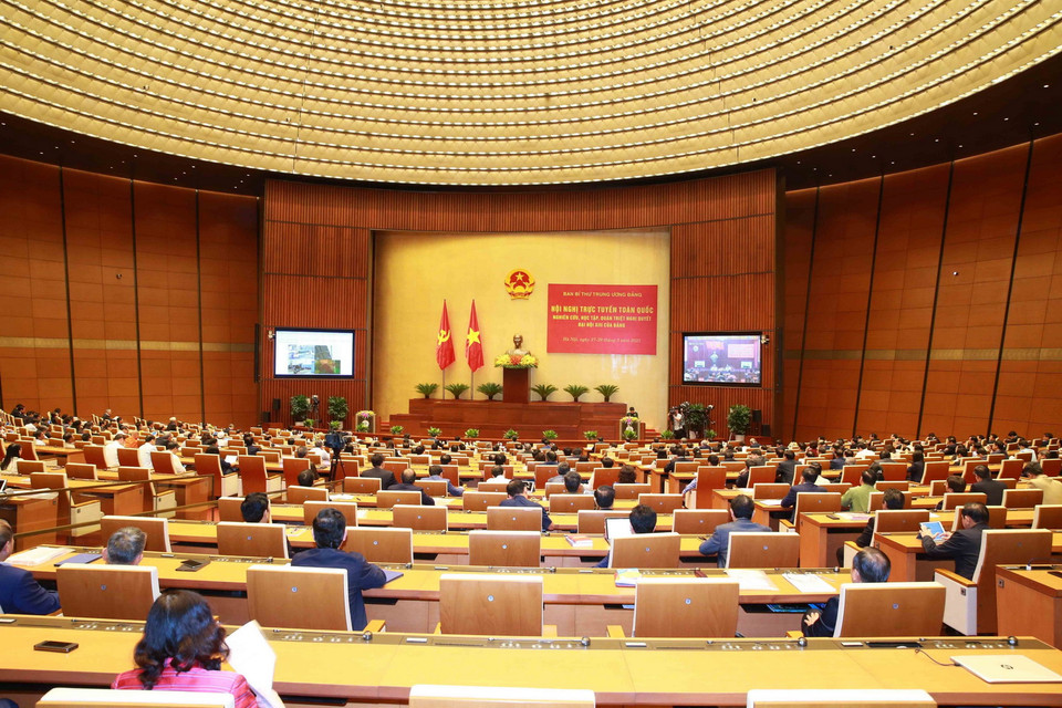 Quang cảnh hội nghị tại điểm cầu chính - Phòng họp Diên Hồng, Nhà Quốc hội (Hà Nội). (Ảnh: Phương Hoa/TTXVN)