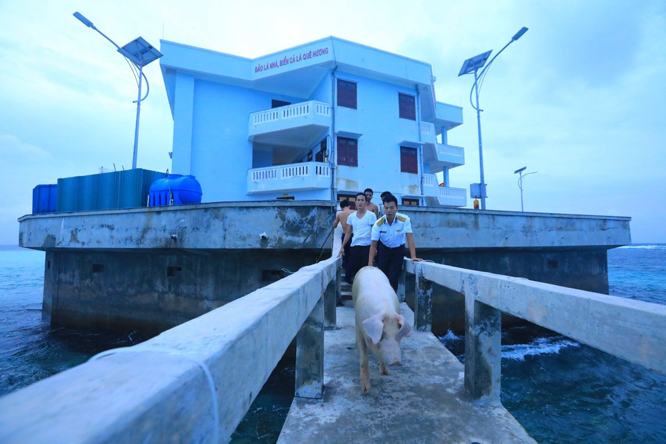 Lương thực, thực phẩm từ đất liền gửi cho chiến sỹ đảo Len Đao chuẩn bị đón Tết cổ truyền. (Ảnh: Thành Đạt/TTXVN)