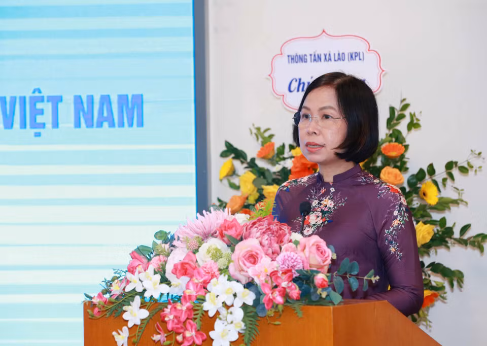 Bà Vũ Việt Trang, Tổng giám đốc Thông tấn xã Việt Nam, phát biểu chỉ đạo tại Đại hội. (Ảnh: Phương Hoa/TTXVN)