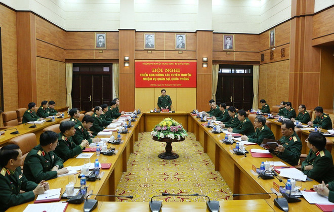 Quang cảnh hội nghị. (Ảnh: Dương Giang/TTXVN) Bộ Quốc phòng triển khai nhiệm vụ công tác tuyên truyền năm 2019 ảnh 2