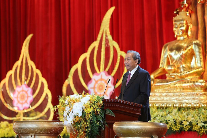 Phó Thủ tướng Thường trực Chính phủ Trương Hòa Bình phát biểu. (Ảnh: Dương Giang/TTXVN) Bế mạc Đại lễ Phật đản Liên hợp quốc: Ra Tuyên bố Hà Nam 2019 ảnh 2