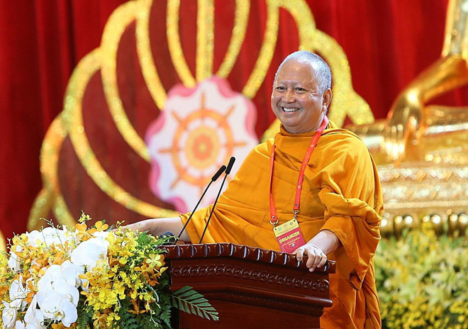 Hòa thượng, giáo sư-tiến sỹ Phra Brahmapundit, Chủ tịch sáng lập Ủy ban Tổ chức quốc tế Đại lễ Phật đản Liên hợp quốc phát biểu. (Ảnh: Dương Giang/TTXVN) Bế mạc Đại lễ Phật đản Liên hợp quốc: Ra Tuyên bố Hà Nam 2019 ảnh 1