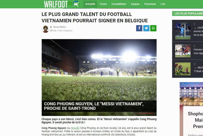 Báo chí Bỉ: Công Phượng là tài năng sáng giá nhất của bóng đá Việt Nam ảnh 1