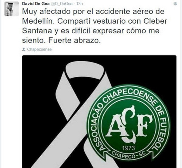 David de Gea chia sẻ trên trang cá nhân. Các đội bóng, cầu thủ gửi lời chia buồn đến CLB Chapecoense ảnh 5