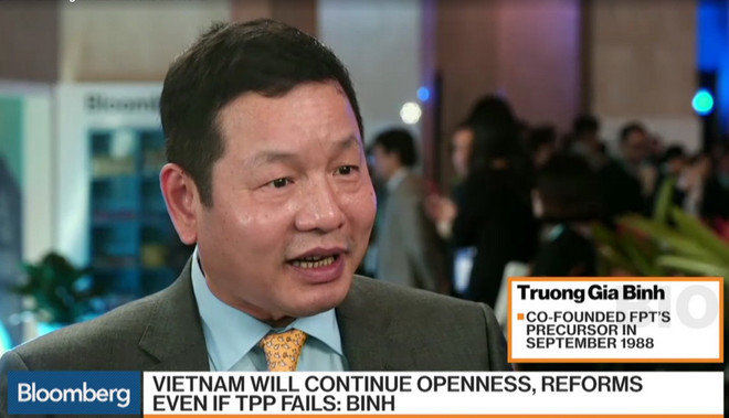 Chủ tịch FPT Trương Gia Bình trả lời phỏng vấn của Bloomberg. (Nguồn: Bloomberg) Chủ tịch FPT công bố kế hoạch mua lại các công ty nước ngoài ảnh 1