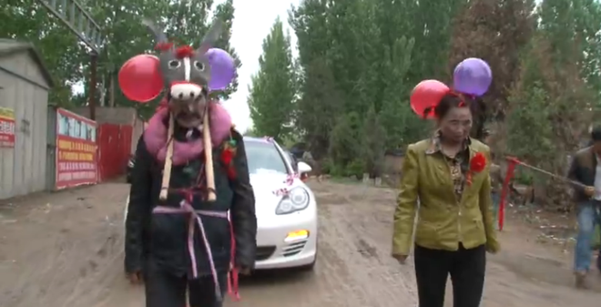 Sốc: Bố mẹ chú rể hóa trang thành lừa, kéo xe Porsche chở cô dâu ảnh 2