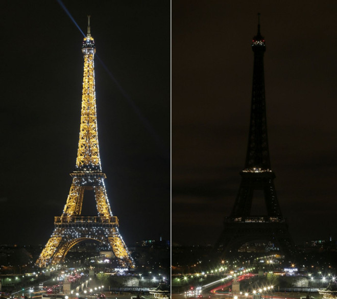 Tháp Eiffel chìm vào bóng tối trong chiến dịch bảo vệ môi trường Giờ Trái Đất. (Nguồn: AFP/Getty Images) Các địa danh trên thế giới cùng tắt đèn hưởng ứng giờ Trái Đất ảnh 11