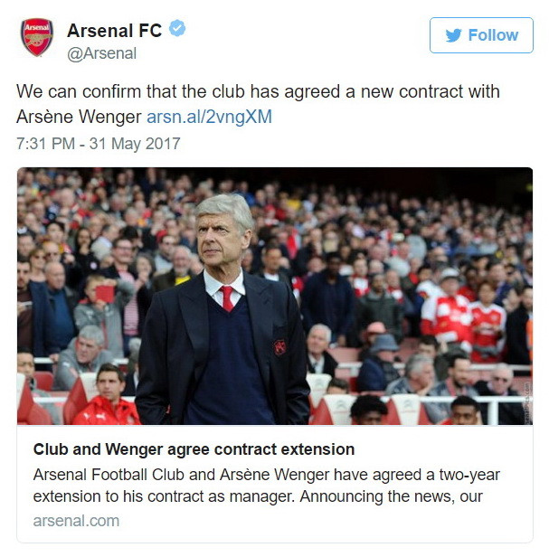 Arsenal chính thức gia hạn với HLV Arsene Wenger thêm 2 năm ảnh 2