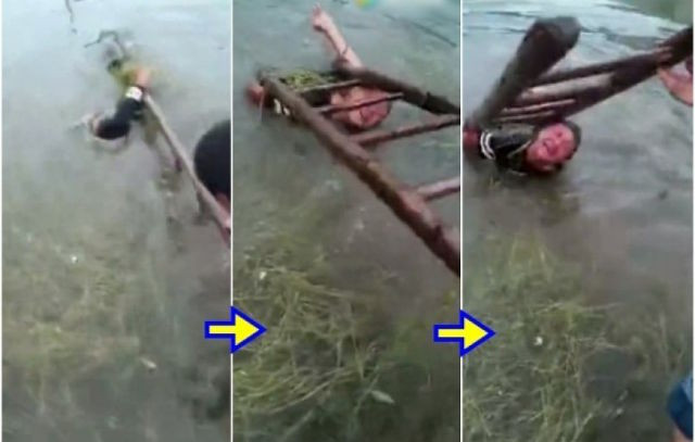 Sốc với clip cha dạy con bằng cách buộc vào thang, dìm xuống nước ảnh 1