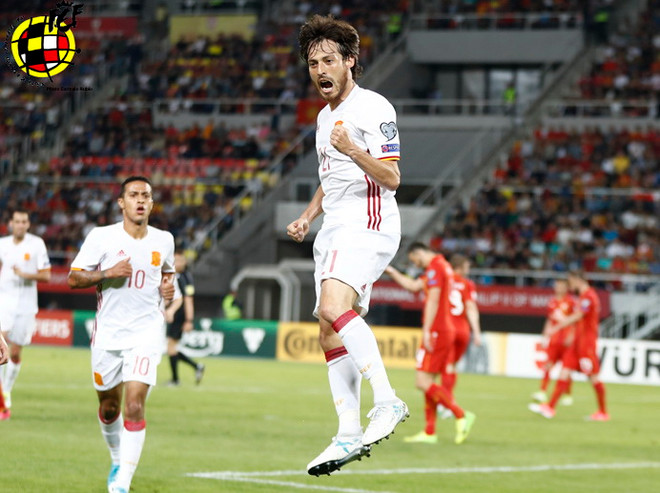 Silva mở đầu cho chiến thắng của Tây Ban Nha. (Nguồn: SEFutbol) Kết quả: Tây Ban Nha thắng nhọc Macedonia, Italy “hủy diệt" ảnh 1