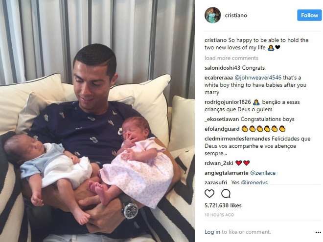 Cris Ronaldo hân hoan khoe hai thiên thần bé nhỏ vừa chào đời ảnh 1