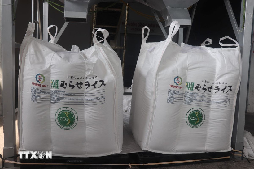 "Gạo Việt xanh phát thải thấp" xuất khẩu vào thị trường Nhật Bản. (Ảnh: Thu Hiền/TTXVN)