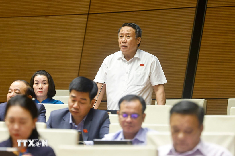 Kỳ họp thứ 10, Quốc hội Khóa XV: Áp dụng hoàn thuế tự động theo mức độ rủi ro Đại biểu Quốc hội tỉnh Quảng Trị Hà Sỹ Đồng phát biểu. (Ảnh: Doãn Tấn/TTXVN)