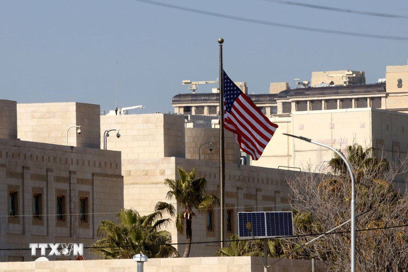 Đại sứ quán Mỹ tại Amman, Jordan, ngày 3/3/2026. (Ảnh: THX/TTXVN)