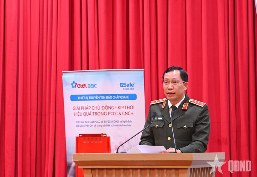 Thượng tướng Lê Văn Tuyến, Thứ trưởng Bộ Công an phát biểu tại lễ ra mắt Trung tâm.(Nguồn: QĐND)