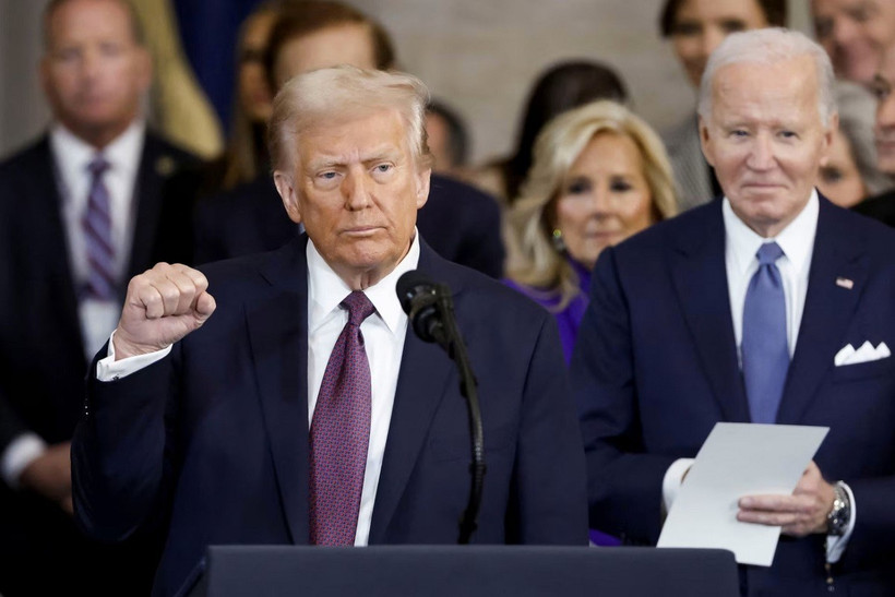 Tổng thống Mỹ Donald Trump phát biểu sau khi tuyên thệ nhậm chức ở Washington, DC., ngày 20/1/2025. (Ảnh: REUTERS/TTXVN)