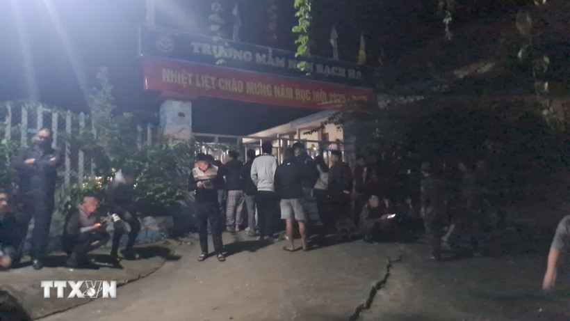 Hiện trường vụ cháy xảy ra tại Trường Mầm non Bạch Hà. (Ảnh: TTXVN phát)