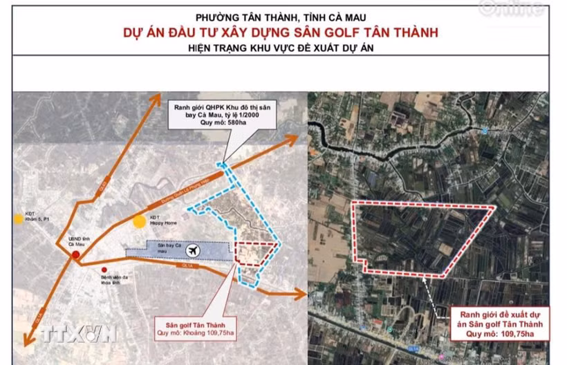 Sơ đồ dự kiến đầu tư sân Golf Tân Thành Cà Mau. (Ảnh: TTXVN phát)