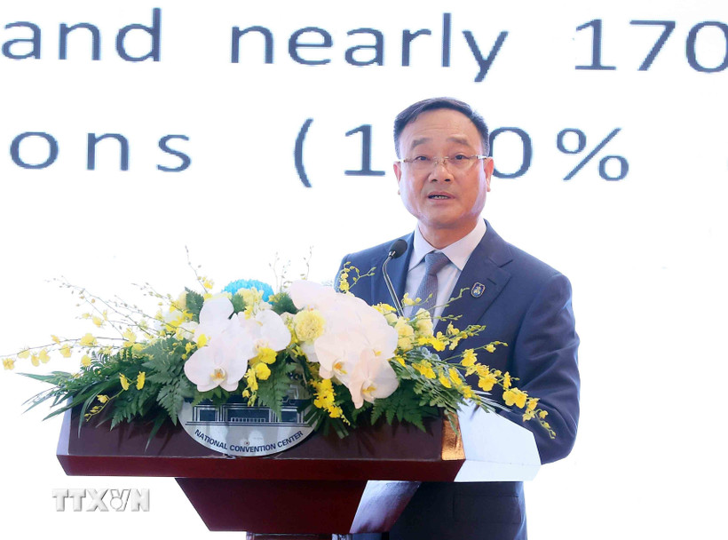 Thứ trưởng Bộ Công an Phạm Thế Tùng phát biểu tại Toạ đàm Hợp tác toàn cầu phòng, chống lừa đảo trực tuyến. (Ảnh: TTXVN)