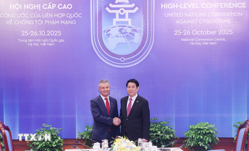 Chủ tịch nước Lương Cường tiếp ngài Matt Thistlethwaite, đồng Bộ trưởng về Ngoại giao và Thương mại Australia. (Ảnh: Lâm Khánh/TTXVN)