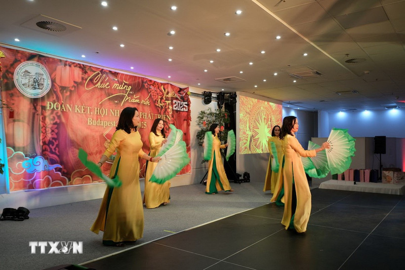 Duyên dáng tà áo dài dân tộc. (Ảnh: Nguyễn Hoàng Linh/Vietnam+)