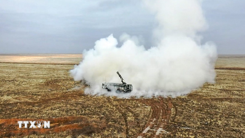 Tên lửa Iskander-K của Nga được phóng thử trong cuộc tập trận Grom-2022 tại một địa điểm không xác định ở Nga, ngày 19/2/2022. (Ảnh: AFP/TTXVN)