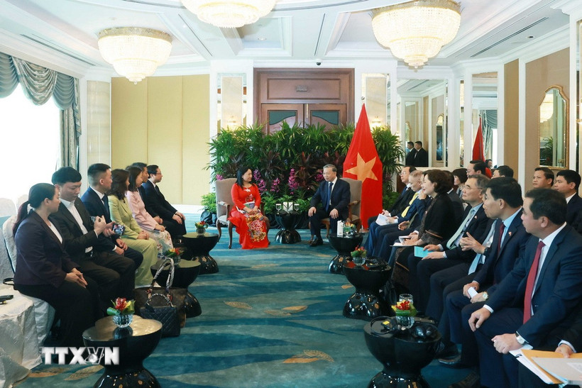 Tổng Bí thư Tô Lâm tiếp bà Trần Thị Lâm, Cố vấn Shangri-La Healthcare Investment, Đồng sáng lập Công ty Trách nhiệm Hữu hạn Y tế Hoa Lâm Shangri-La. (Ảnh: Thống Nhất/TTXVN)