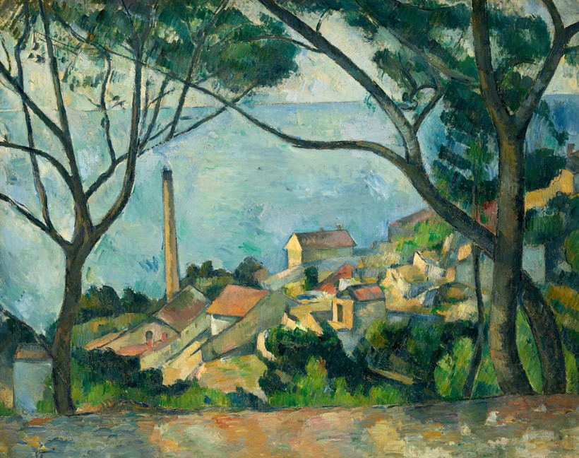 Bức họa "L’Estaque Derrière Les Arbres" (tạm dịch: Phía sau những hàng cây) (1878-1879) của Cézanne. (Nguồn: The Guardian)